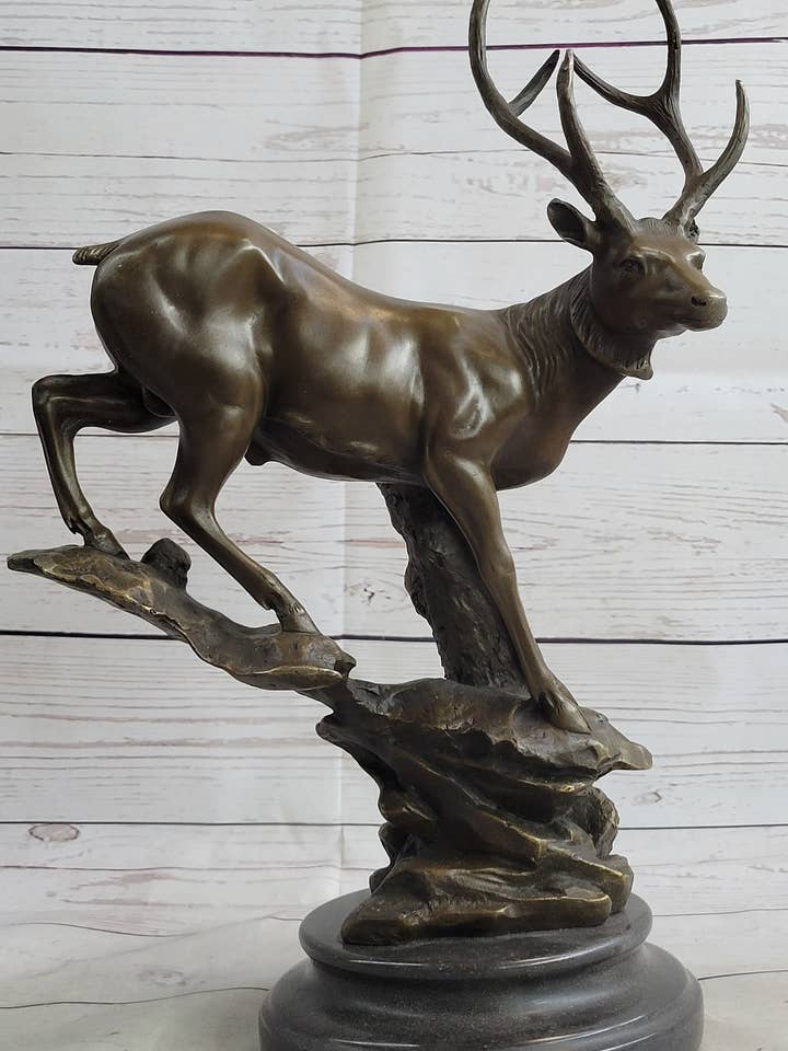 Estátua de mármore de bronze Elk Stag Buck Deer Lodge Decoração Arte Escultura Estátua Presente por atacado de Bronzhaus