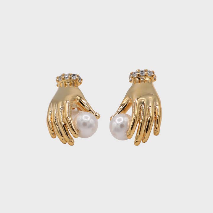 0314 Golden Hand Pearl Cz Earrings
for wholesale by Dalbit New York Jewelry