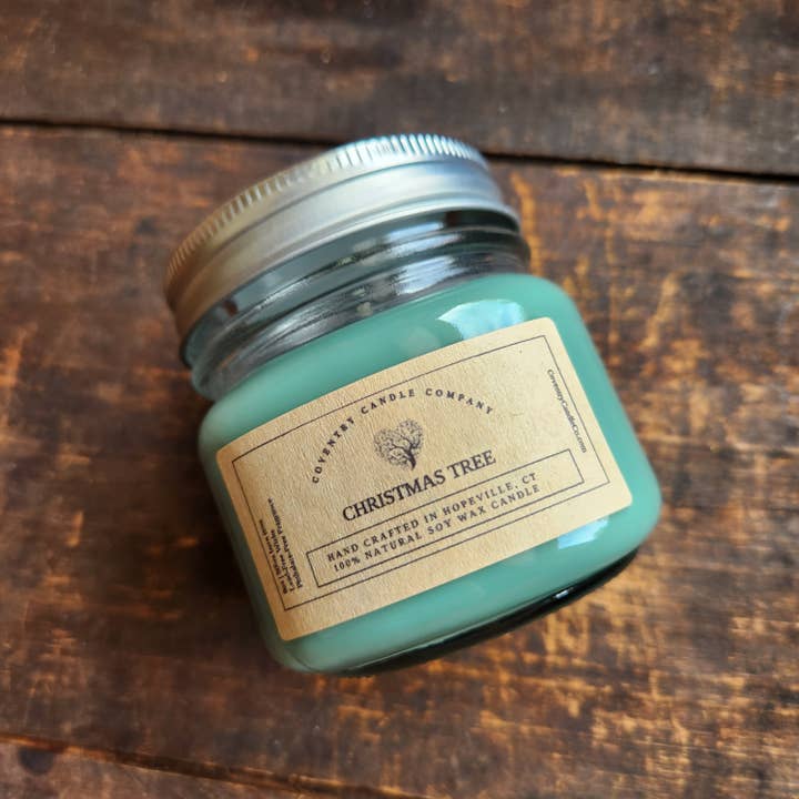 Christmas Tree 8oz soy candle for wholesale by Coventry Candle Company