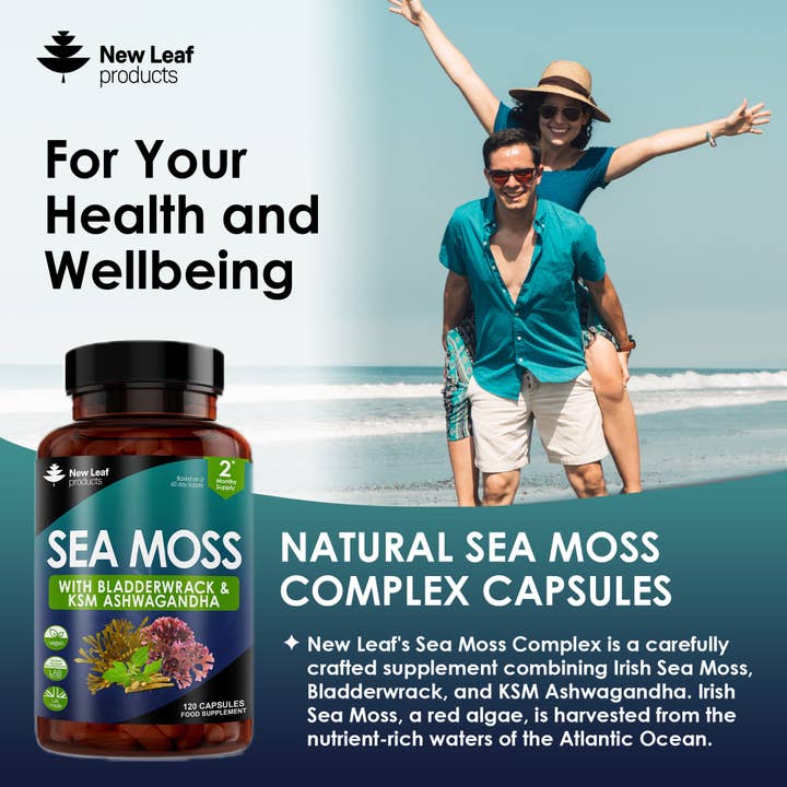 New Leaf products Ltd – wholesale Oral supplement/vitamin – Sea Moss Complex + Bladderwrack & KSM Ashwagandha 120 Caps2
