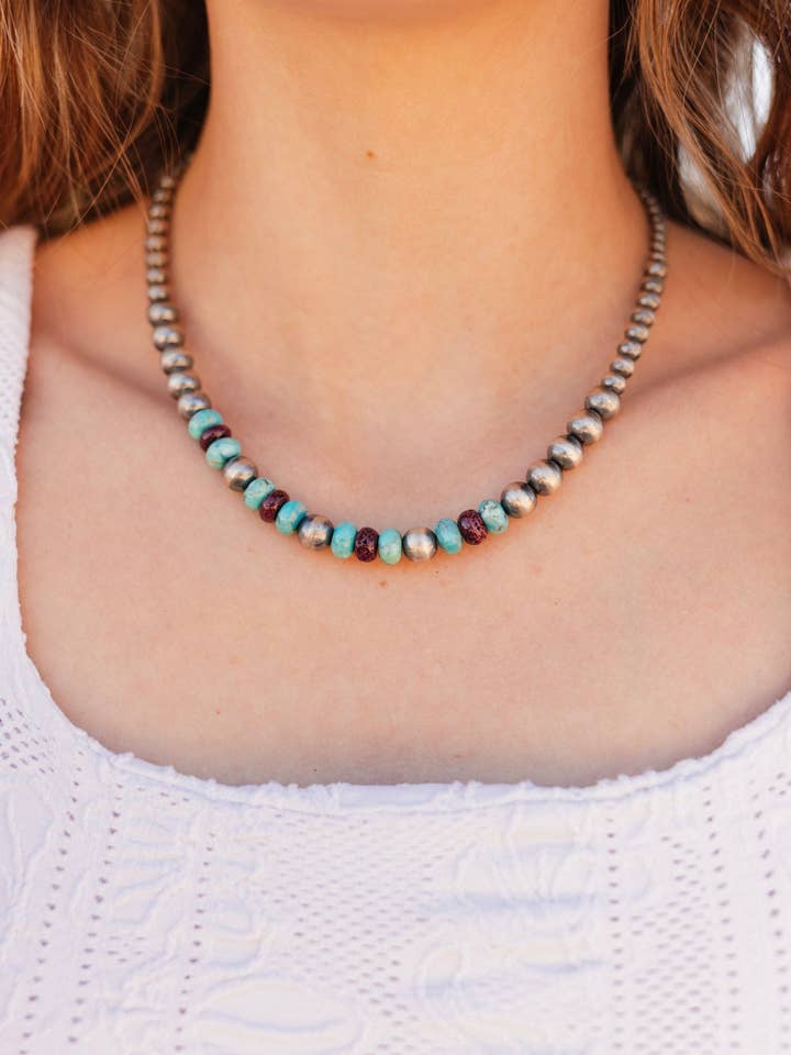 Turquoise & Purple Spiny Desert Pearl Necklace for wholesale by Krush Kandy