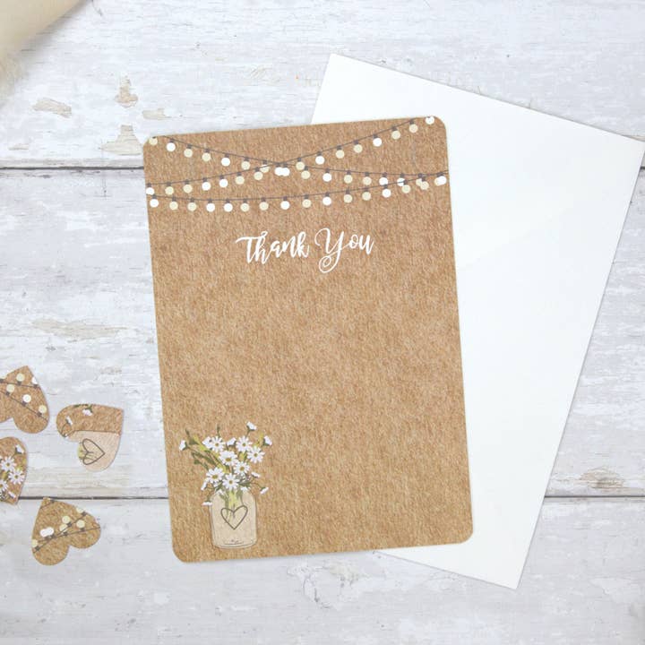 Rustic Mason Jar Flowers Wedding Thank You Cards Pack of 10 for wholesale by Dotty About Paper