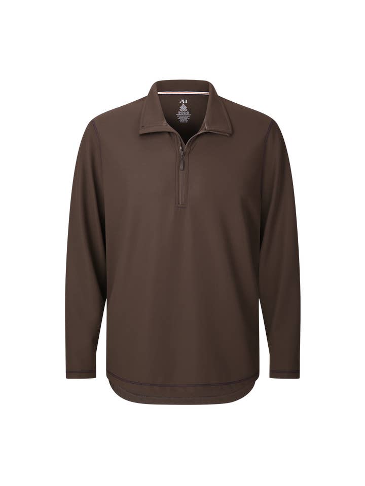 Bruine Waffle Kwart Rits Prestatie Pullover voor wholesale door American Heritage