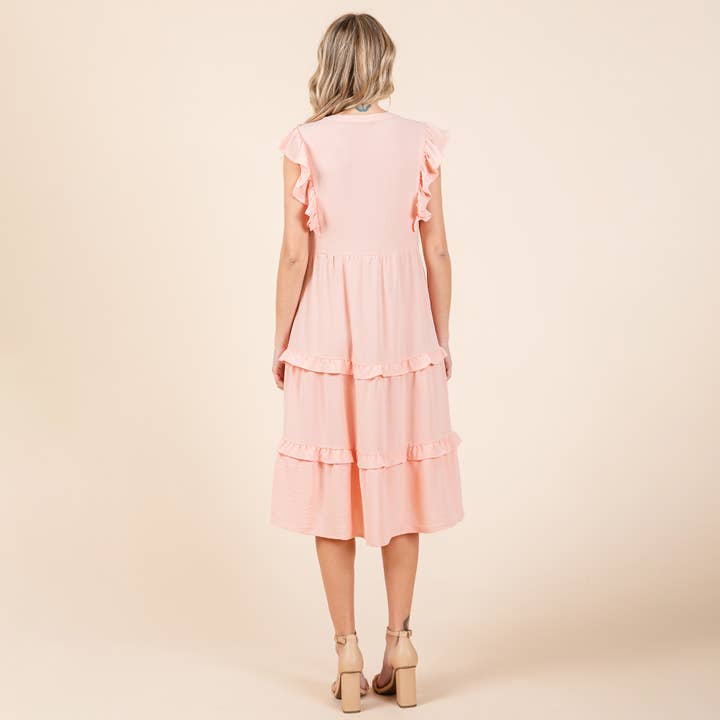 ROLYPOLY - Wholesale Dress - Women's - Ruffled Cap Sleeve Tiered V neck Midi dress