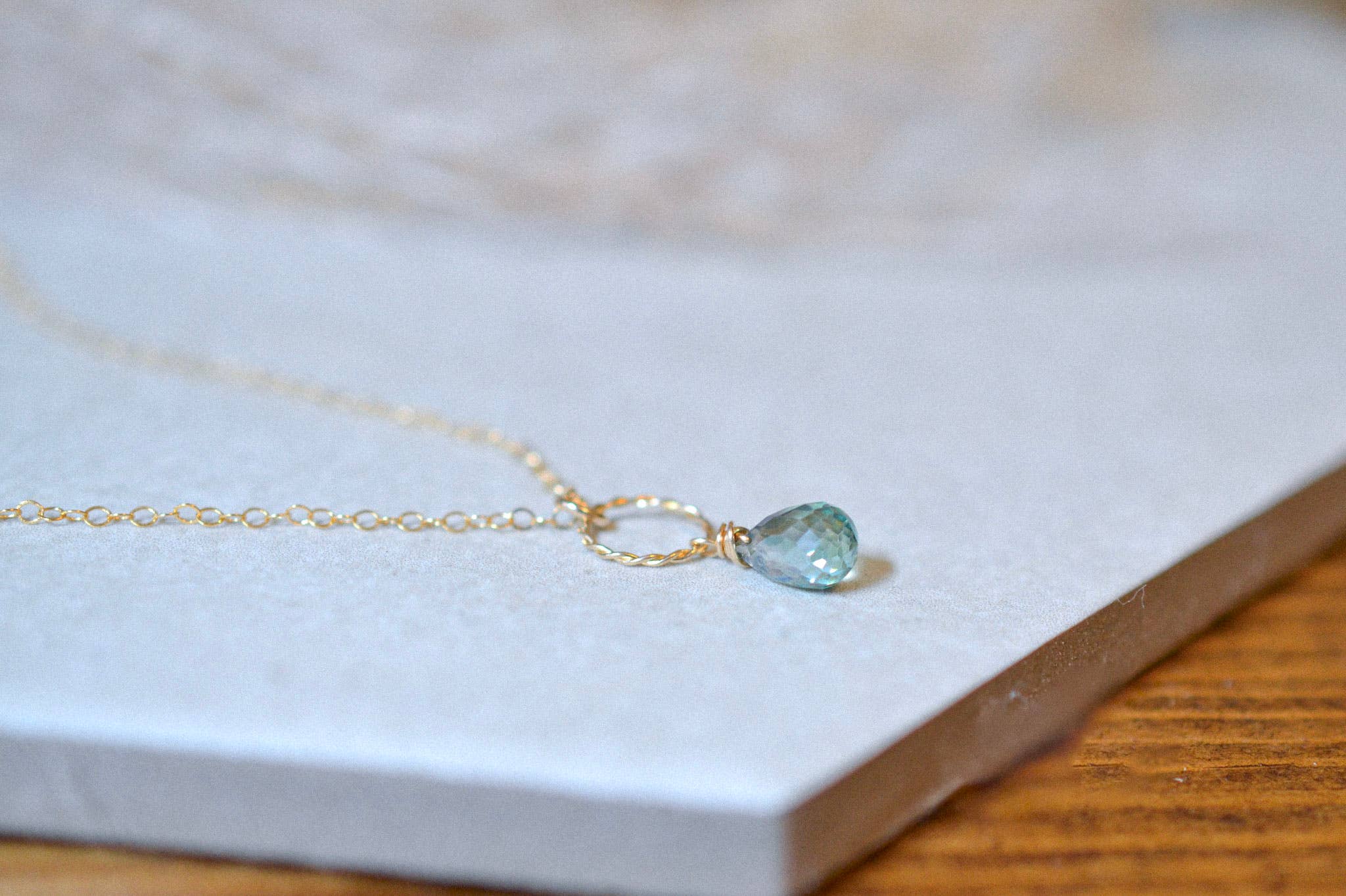 Sela+Sage - Wholesale Pendant/Charm Necklace - Green Quartz Faceted Teardrop, Loop Pendant Necklace0