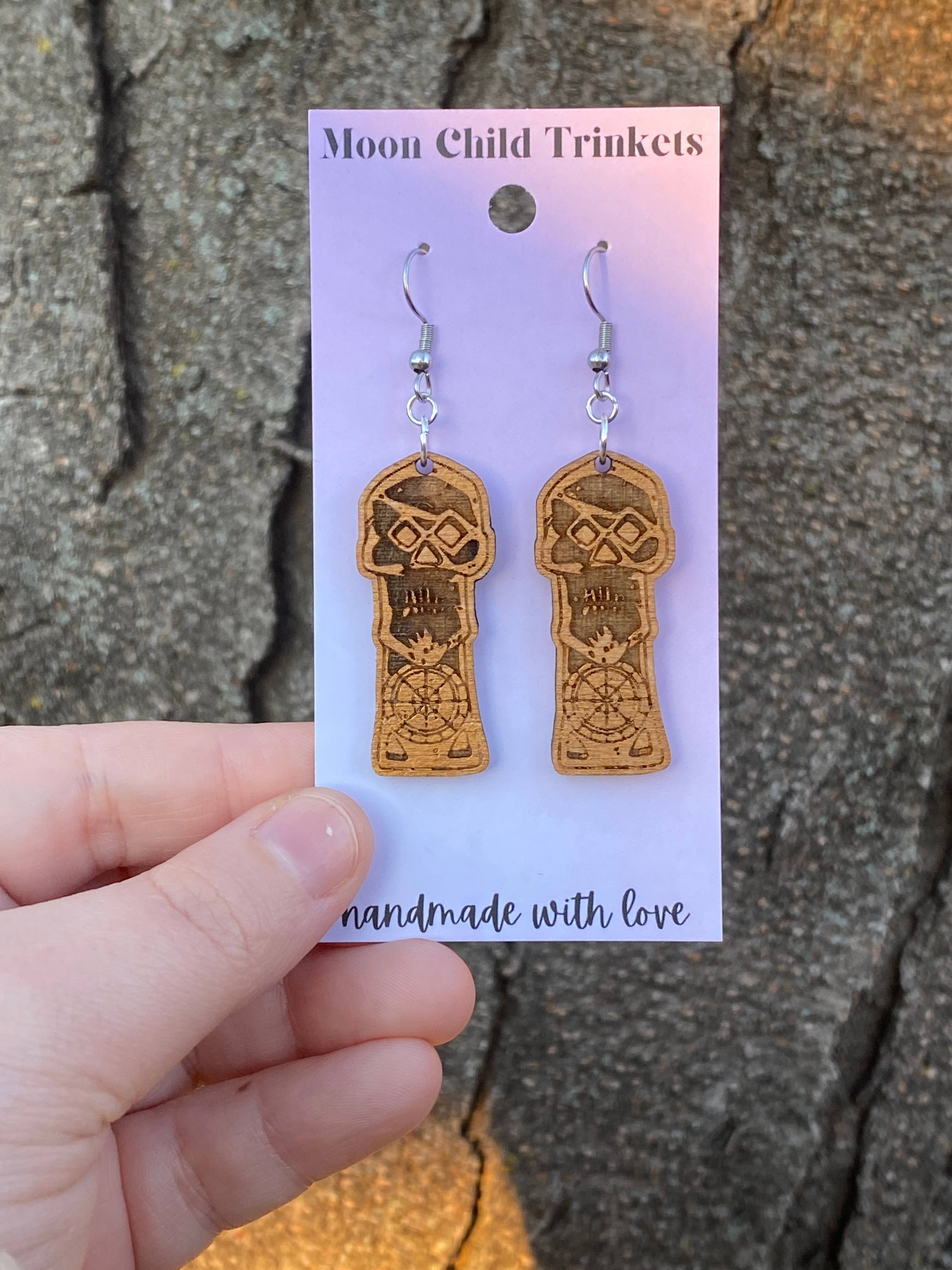 Moon Child Trinkets - Wholesale Dangle Earrings - Goonies inspired Copper Bones Skeleton Key Wood Earrings1