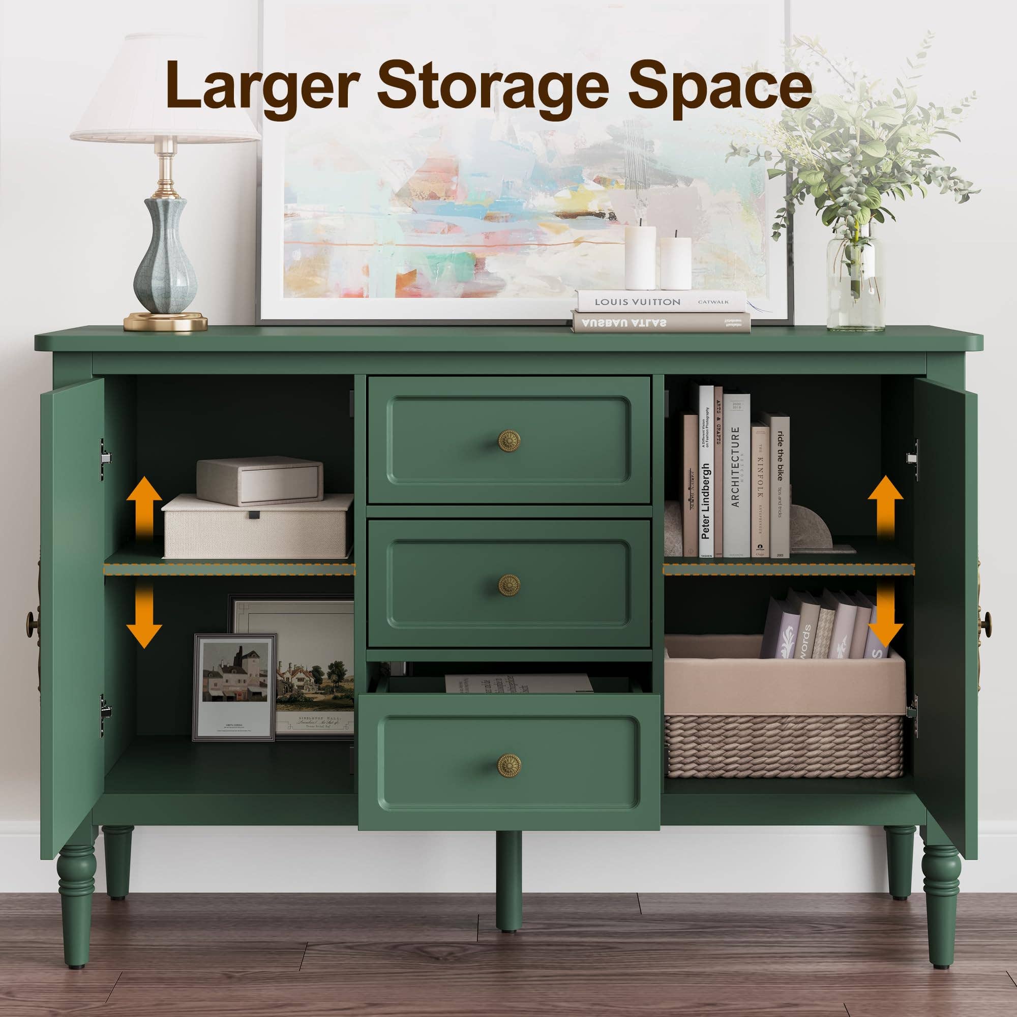 Heynemo - Wholesale Cabinet - Mid-Century Storage Cabinet with 2 Doors & 3 Drawers, Green6