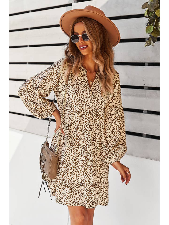 Supreme Fashion - Wholesale Dress - Women's - V Neck Drop Shoulder Cheetah Print Tunic Dress13
