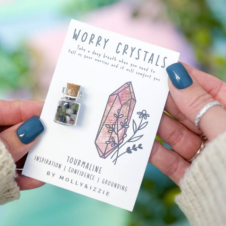 Tourmaline Worry Crystals on Card for wholesale by by Molly&Izzie