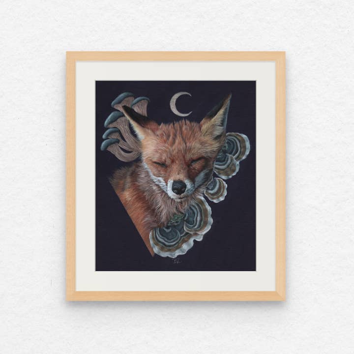 "Here and Now" Fox & Mushroom Print for wholesale by Bekah Zeimetz Art