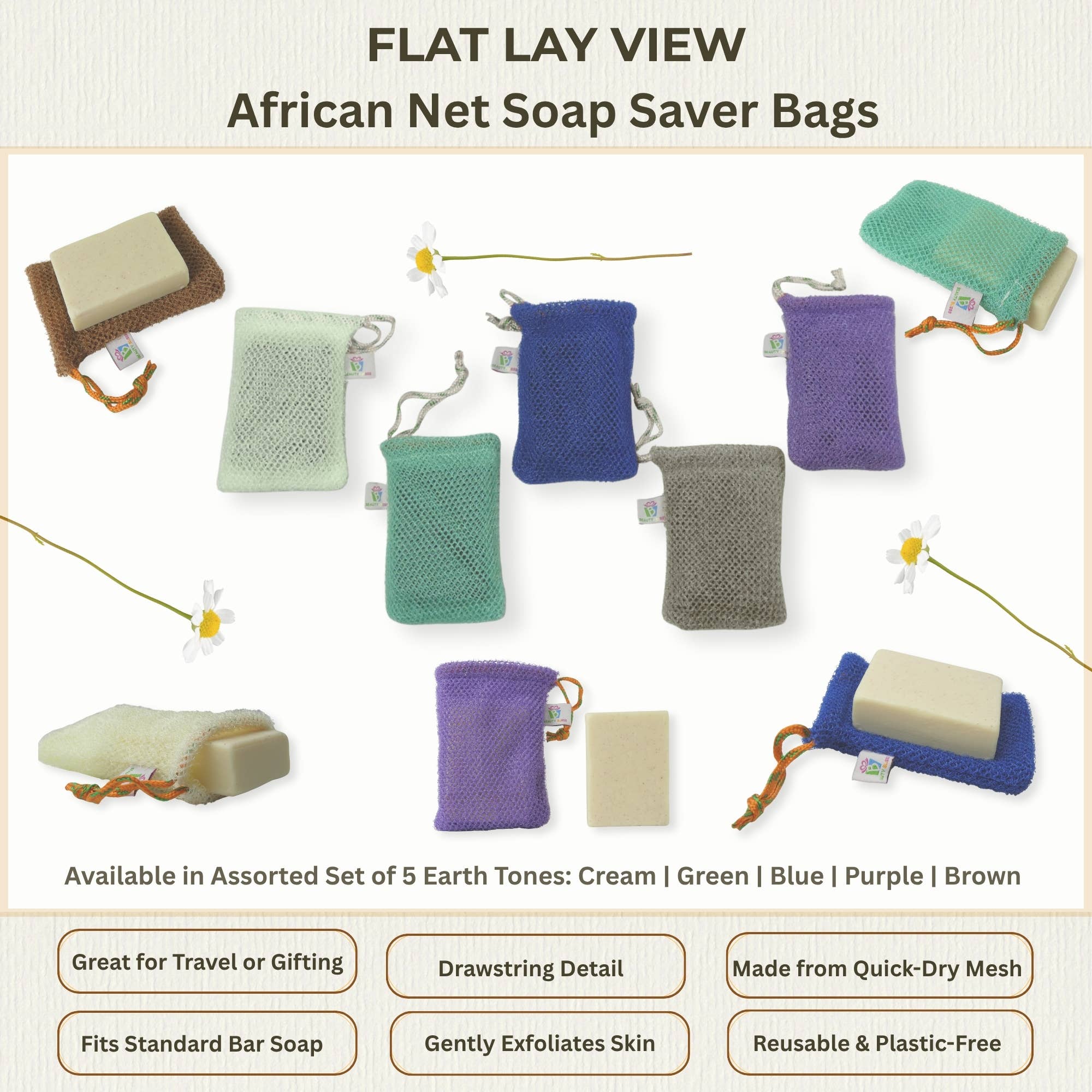 Beauty Blisss - Wholesale Soap Pouch/Sack/Bag - African Net Soap Saver Bags — Exfoliating, 5 & 10-Pack Sets4