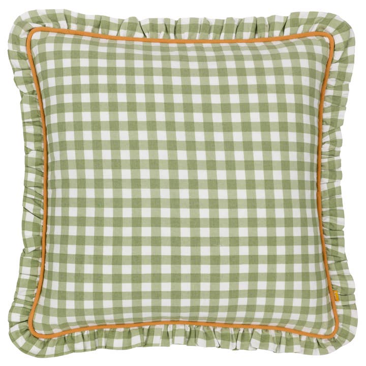 Maude Gingham Reversible Piped Cushion Sage for wholesale on Faire