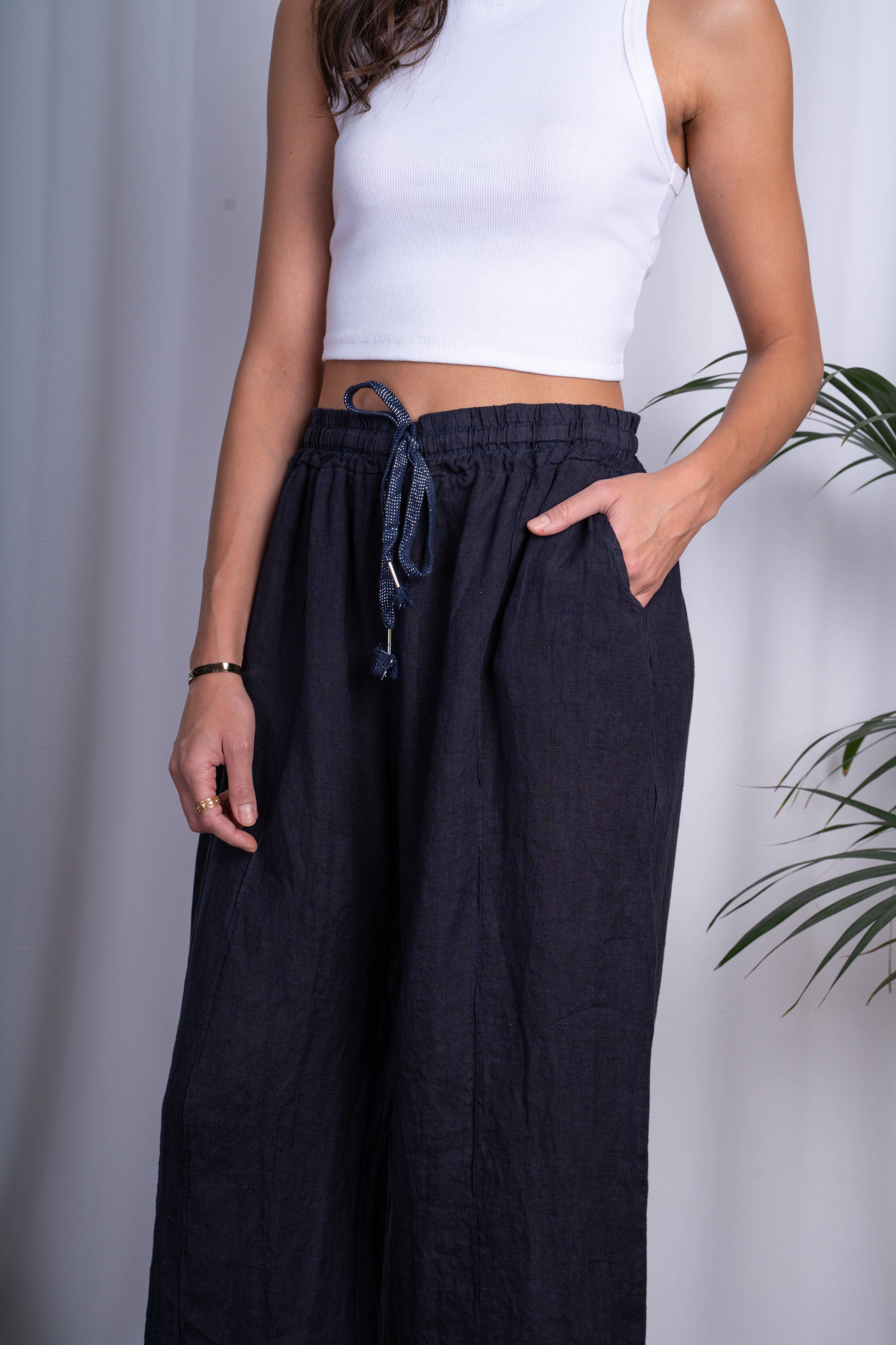 ORNELLA PARIS - Vente Pantalon – femme - pantalon coupe large  en lin grande taille BLL-PT7900L16