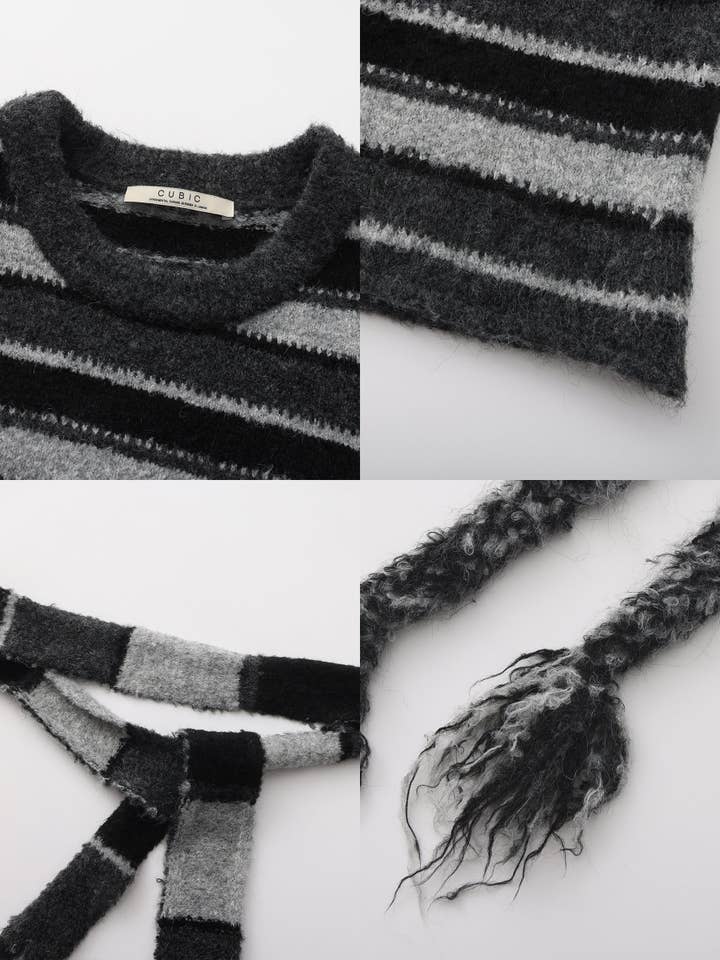 CUBIC - Wholesale Knit Sweater - Women's - Retro Striped Pullover Sweater with Scarf3