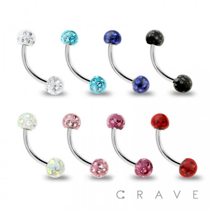 316L SS CRYSTAL PAVED EPOXY FERIDO BALL CURVED BARBELL for wholesale by CRAVE
