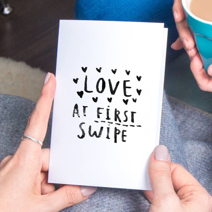 Love At First Swipe Online Dating Greeting Card for wholesale by Ellie Ellie LTD