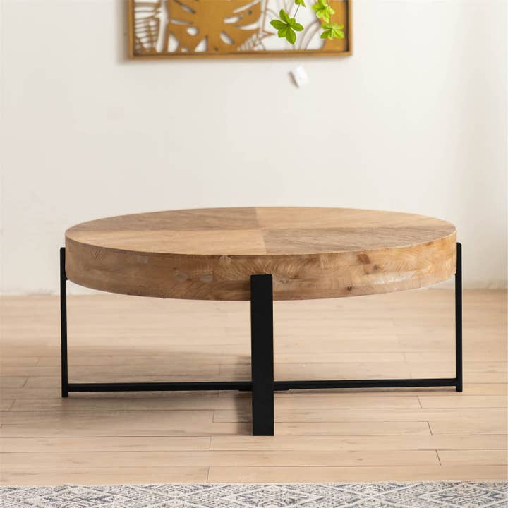 Wood Color Retro Splicing Circular Coffee Table for wholesale on Faire
