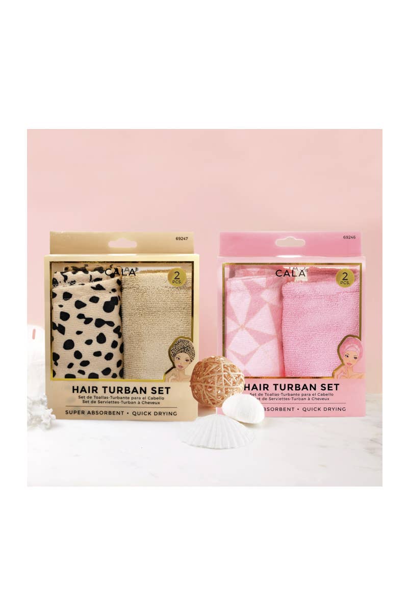 PINEAPPLE Beauty - Wholesale Hair Towel/Wrap - CALA 69247 Cheetah/Beige 2pcs Hair Turban Set - 6 Set3