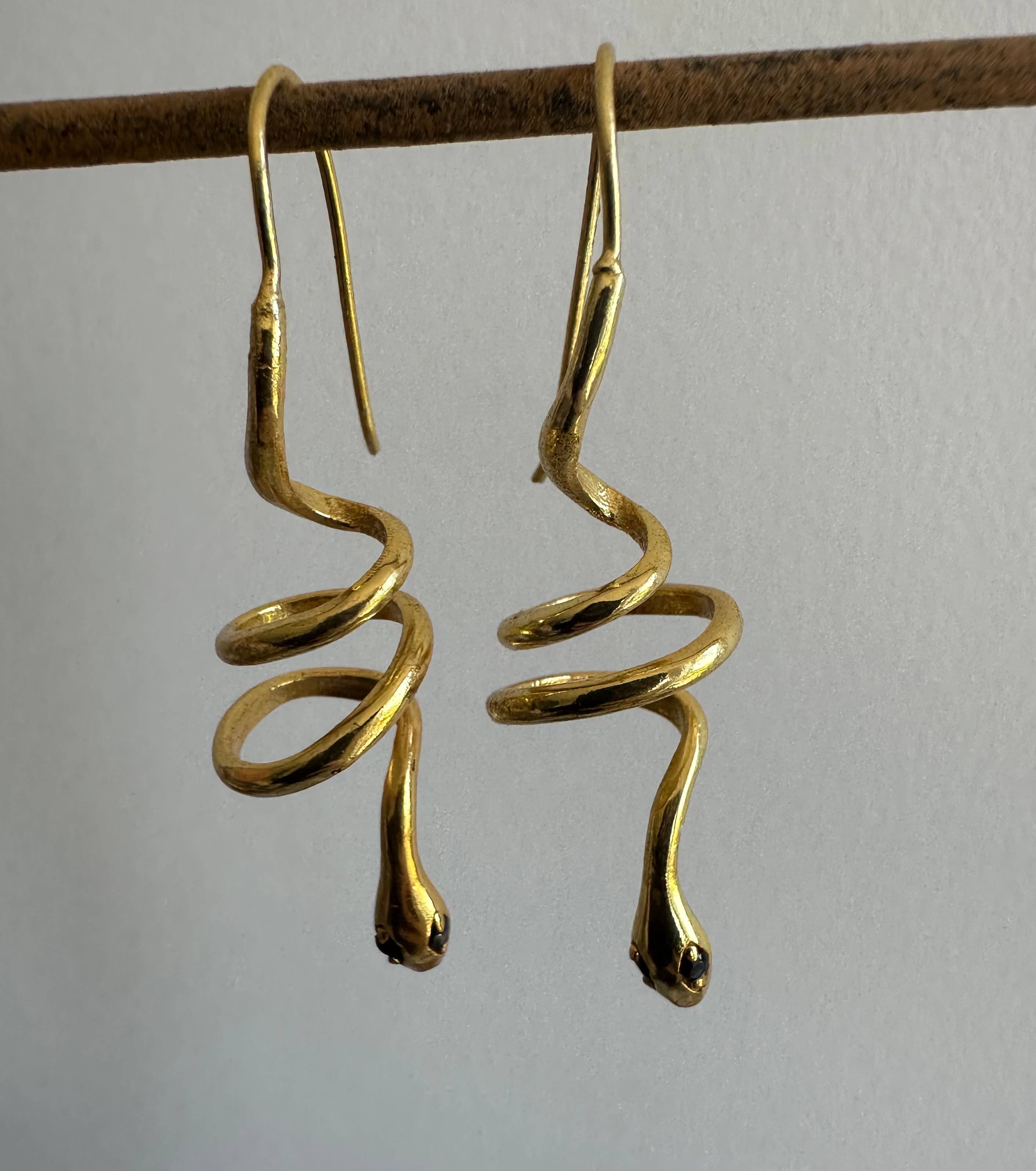 Anokhi Green | Handmade Gemstone Jewelry - Wholesale Hoop Earrings - Green Zircon Eyes | Gold Snake Hoop Earrings | Spiral Snake3