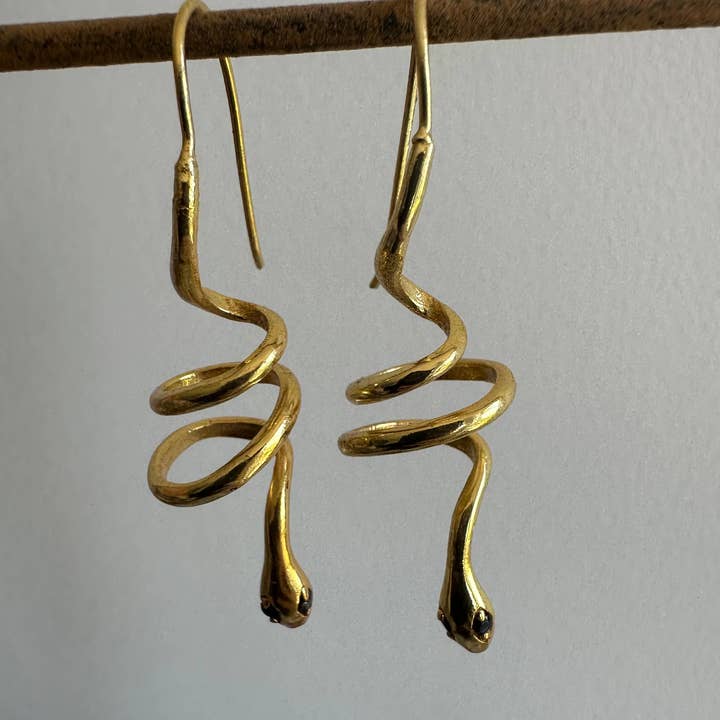 Anokhi Green | Handmade Gemstone Jewelry - Wholesale Hoop Earrings - Green Zircon Eyes | Gold Snake Hoop Earrings | Spiral Snake3