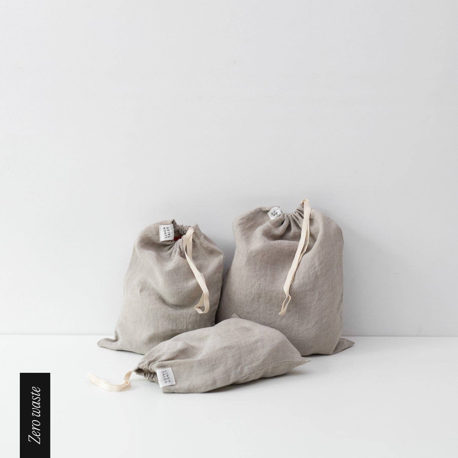Linen Tales (We cover U.S. import duties) – wholesale Påse med dragsko – Unisex – Zero Waste Naturliga Linnetryckspåsar med Dragsko, Set om 31
