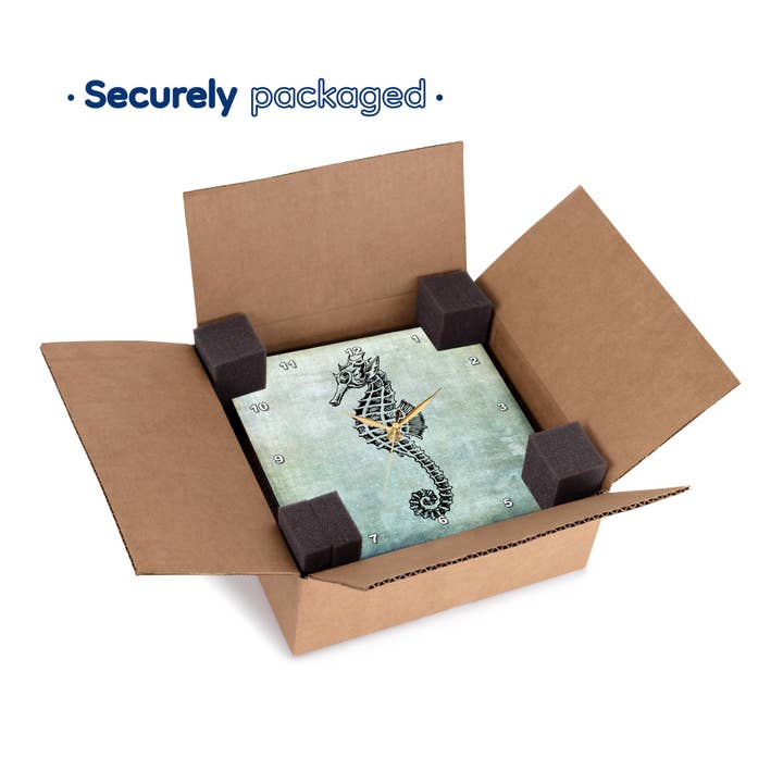 3dRose - Wholesale Wall Clock - 3dRose, Vintage Sea Horse Drawing On Blue Background, Wall Clock5