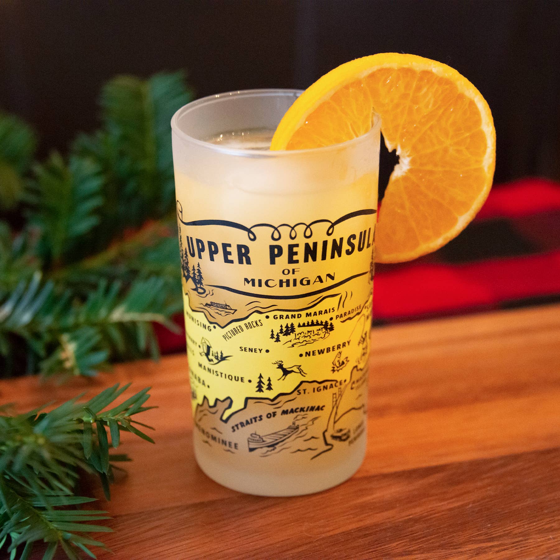 Peninsulas - Wholesale Drinking Glass/Cup - Upper Peninsula Souvenir Frosted Glass2