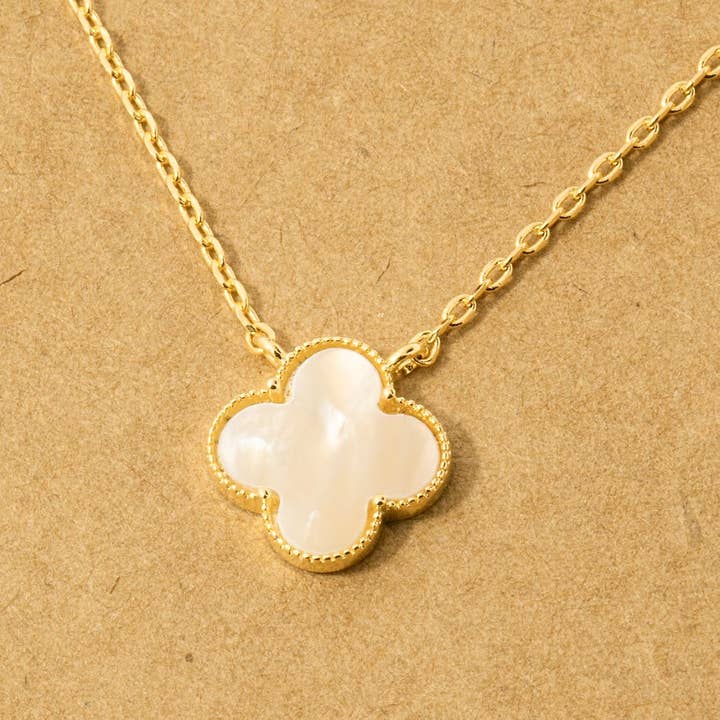 Fame Accessories - Wholesale Pendant/Charm Necklace - Gold Dipped Mother Of Pearl Clover Pendant Necklace3