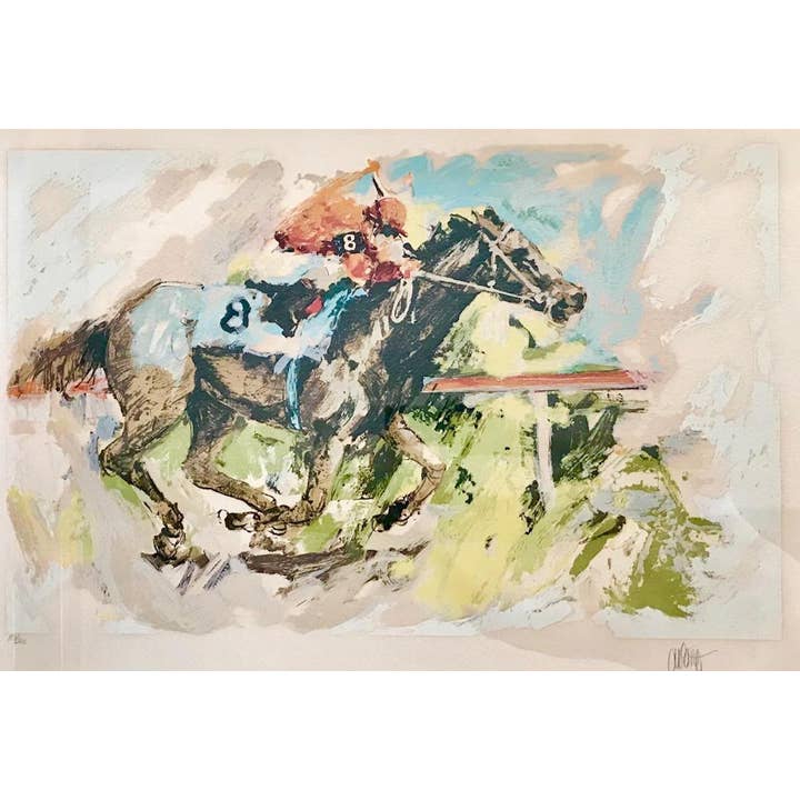 Obra de arte firmada a mano de carrera de caballos de Wayland Moore para venta al por mayor de Deluxe Fine Art
