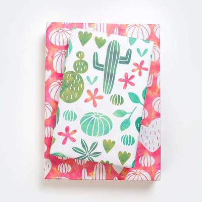 Wrappily Eco Gift Wrap Co. – Engroshandel Gavepapir – Akvarel Cactus • Dobbeltsidet Eco Indpakningspapir Hver dag