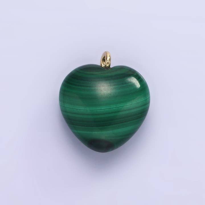 16K Gold Filled Natural Green Malachite Natural Gemstone Heart Charm | AC1368 for wholesale by Aim Eternal