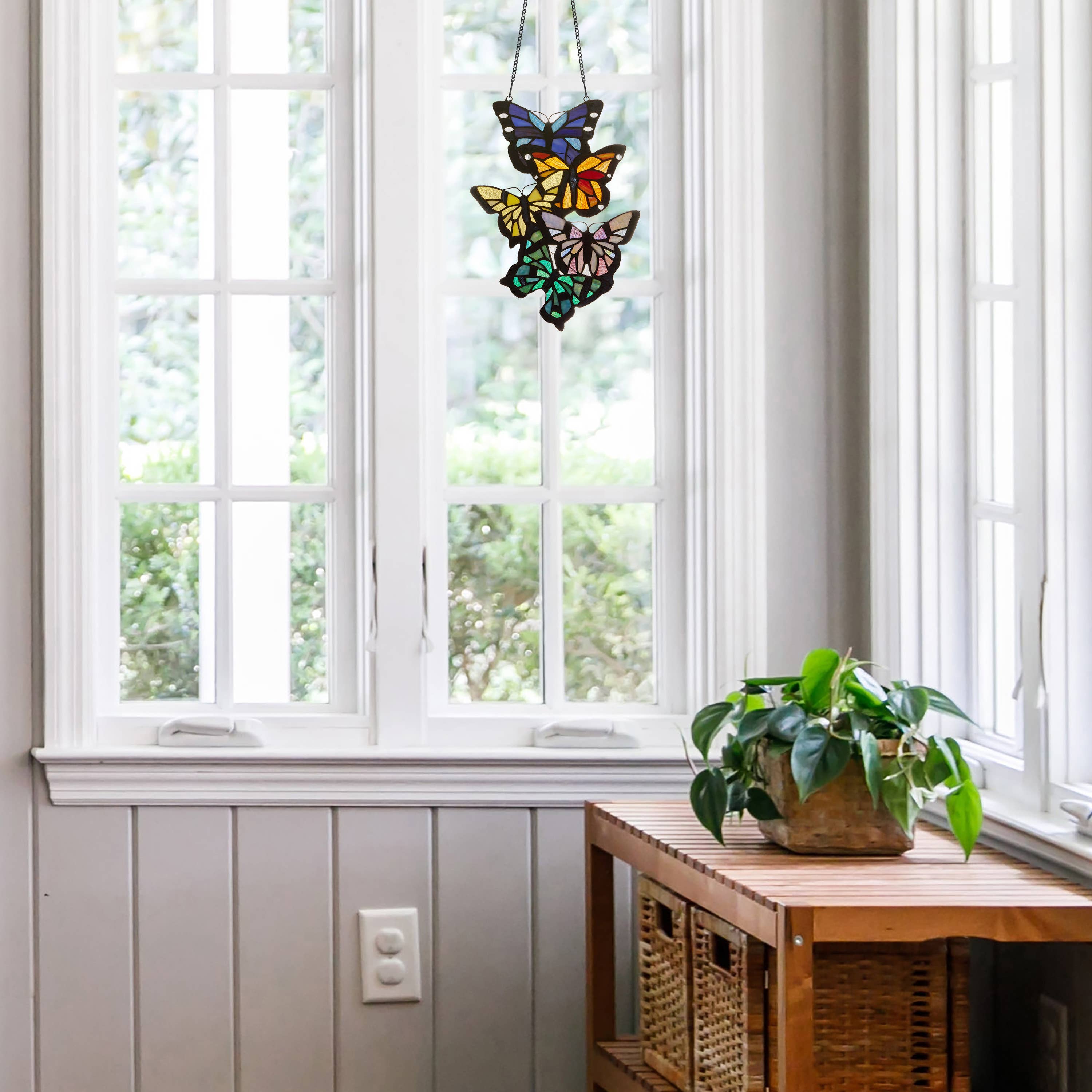 River of Goods - Wholesale Suncatcher - 13.25"H Butterfly Cluster Stained Glass Window Panel4
