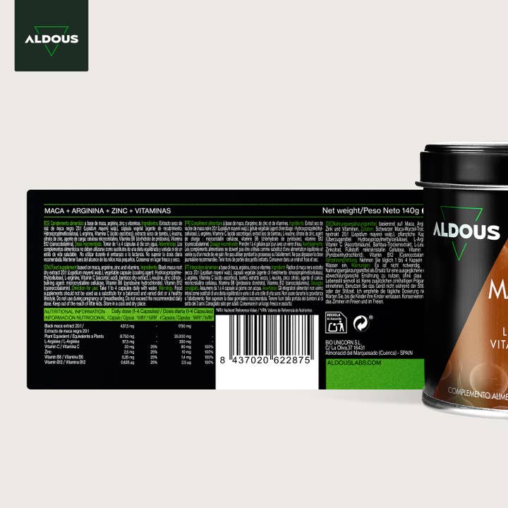 Aldous Bio - Vendita all'ingrosso Integratori preparto - Premaman - Complesso di maca nera peruviana 35000 mg Aldous | Estratto 20:1