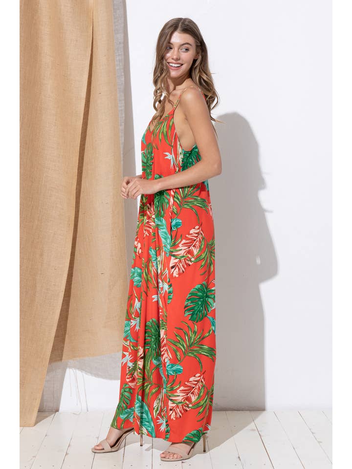Bloidy - Wholesale Dress - Women's - Palm Leaf Tropical Floral Print Maxi Dress - C967612