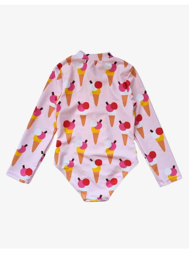 Toby Tiger GmbH - Wholesale One Piece Swimsuit - Kids - Kinder Badeanzug langarm mit Eiswaffel-Druck, UV-Schutz UPF 50+3