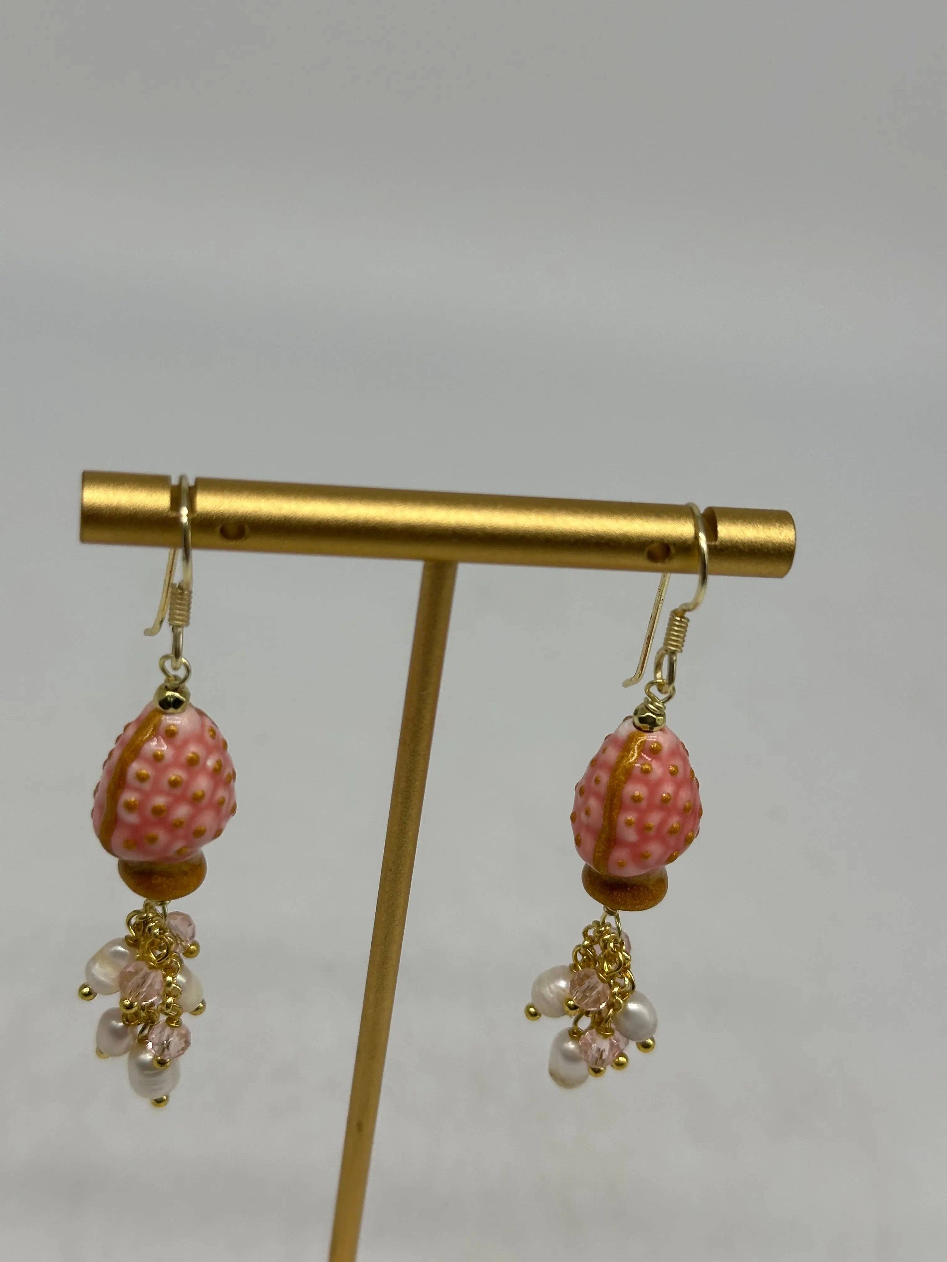 DD Ceramiche Siciliane – wholesale Dangle earrings – Handmade Pigna Rosa Ceramica di Caltagirone earrings, stones and pearls2