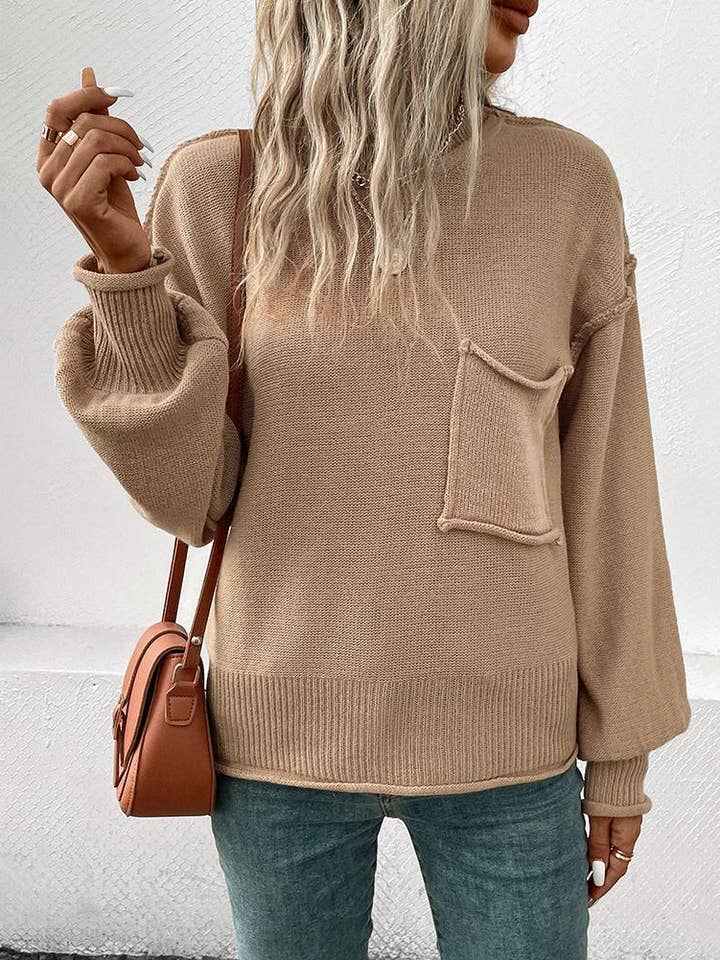 FULL TIME PURCHASE - Wholesale Knit Top - Women's - Loose Long Sleeve with Pocket Casual Knit Top4