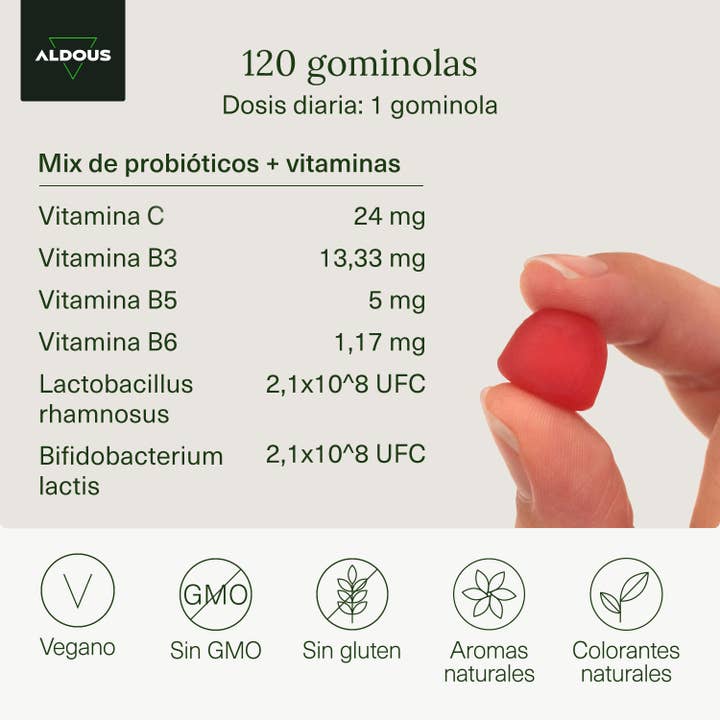 Aldous Bio – Großhandel Nahrungsergänzungsmittel/Vitamin zum Einnehmen – Aldous Bio Probiotika- und Vitamin-Gummibärchen | 120 Stück2