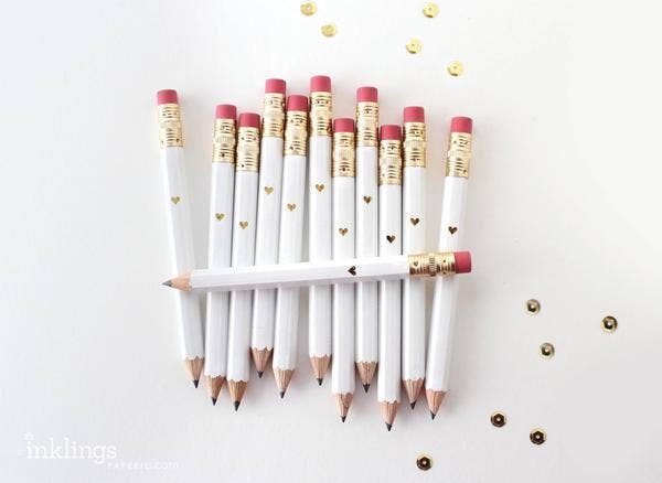 Inklings Paperie – wholesale Pencil – Mini Pencils - Gold Heart/White1