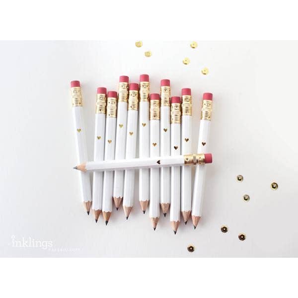 Inklings Paperie – wholesale Pencil – Mini Pencils - Gold Heart/White1