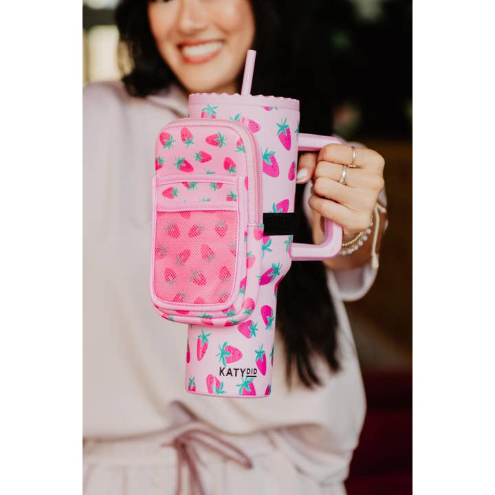 Pink Subtle Strawberry Wholesale Tumbler Pouch Bag for wholesale on Faire
