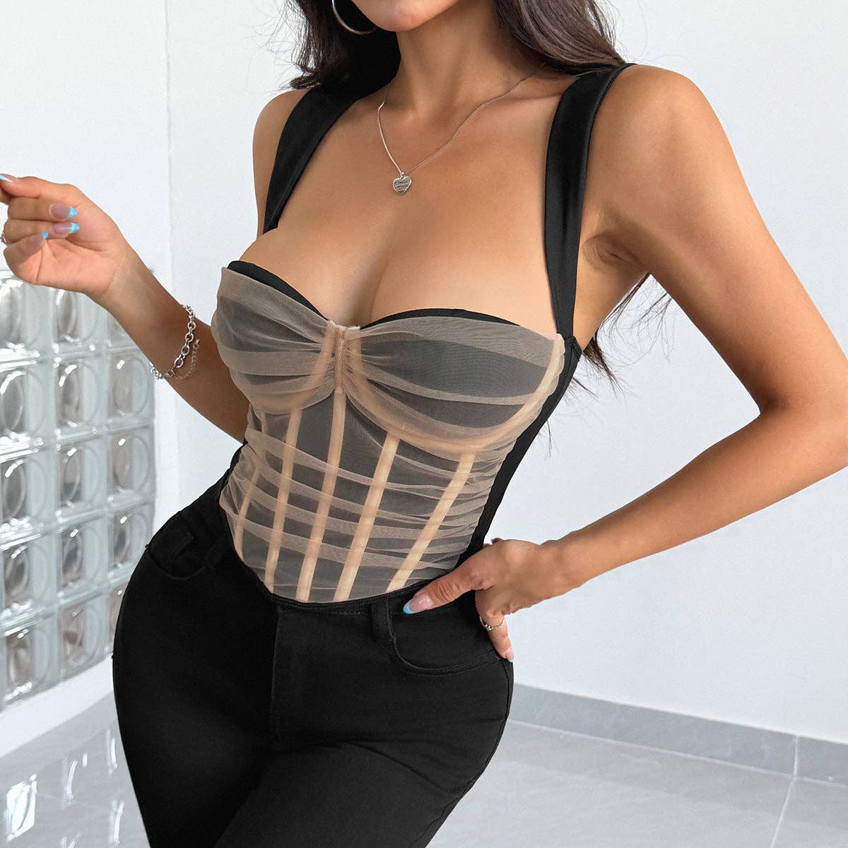 Marayn - Wholesale Corset - Women's - Mesh Corset Top Edgy Sexy  Bold9