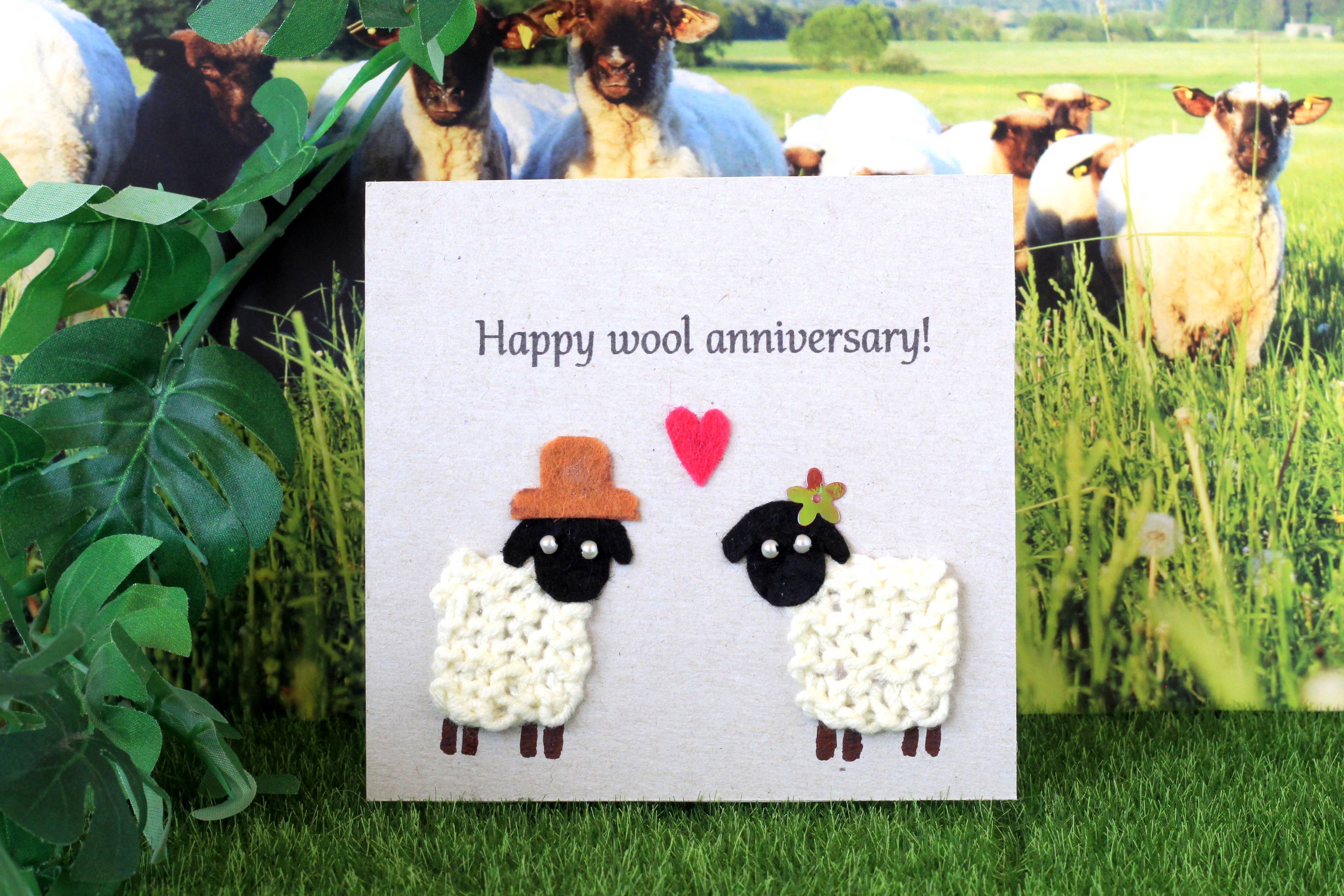 Lenasminiland – wholesale Årsdagskort – Lycklig ull årsdagen stickade fårkort, handgjorda tacka gif
