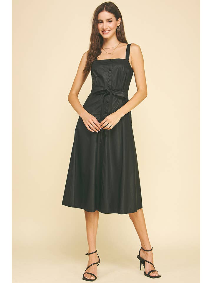 PINCH - Wholesale Dress - Women's - PU LEATHER BUTTON DETAILED MIDI DRESS - 6234D1