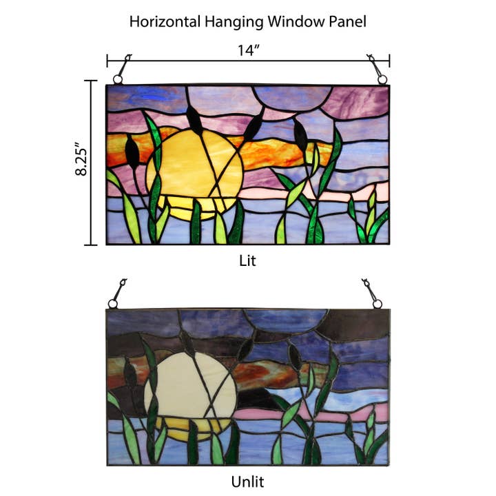 River of Goods - Wholesale Suncatcher - 8.25"H Purple Cattails at Sunset Stained Glass Window Panel2