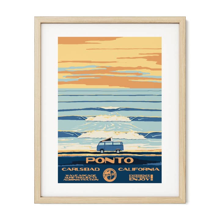 Ponto WPA Surf Poster | Vintage Carlsbad Art Print for wholesale by WAVE ARCADE