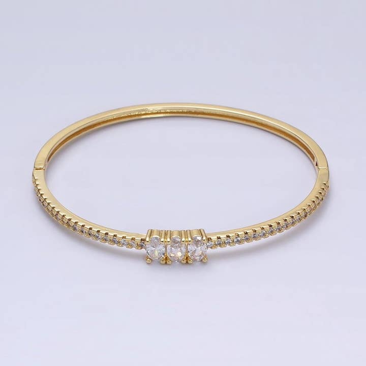 Bracelet jonc à charnière empilable avec triple ovale CZ micro pavé en or rempli 16K | WA-1756 Prix de liquidation pour la vente par Aim Eternal