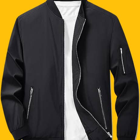 Men’s Casual Spring Fall Bomber Zip-Up Jacket Black for wholesale by Styleinoutfit