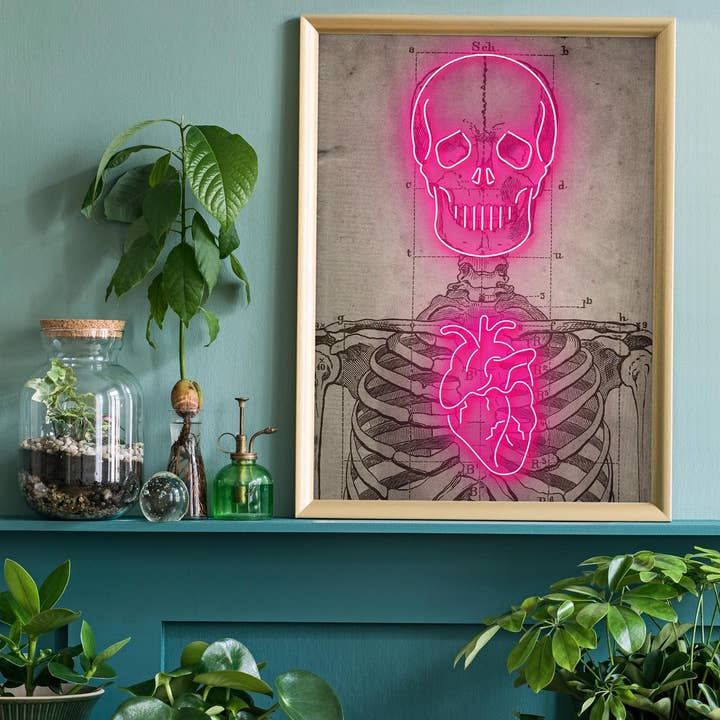 Ink & Drop - Wholesale Art Print - Neon Skeleton Vintage Diagram Print