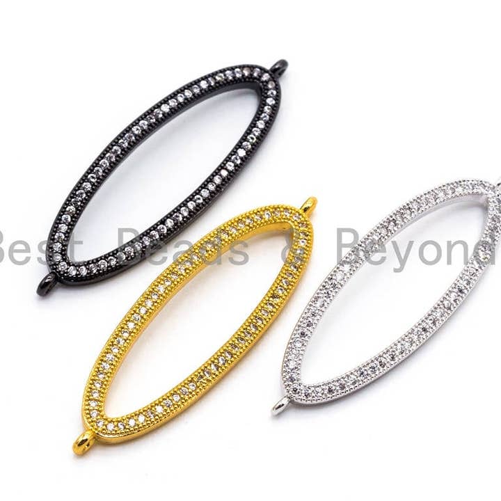 Connecteur de liaison ovale long CZ Micro Pave, breloque de connecteur ovale pavé de zircone cubique, trouver des bijoux de bricolage, 13x43mm, SKU #E355 pour la vente par BestBeads&Beyond